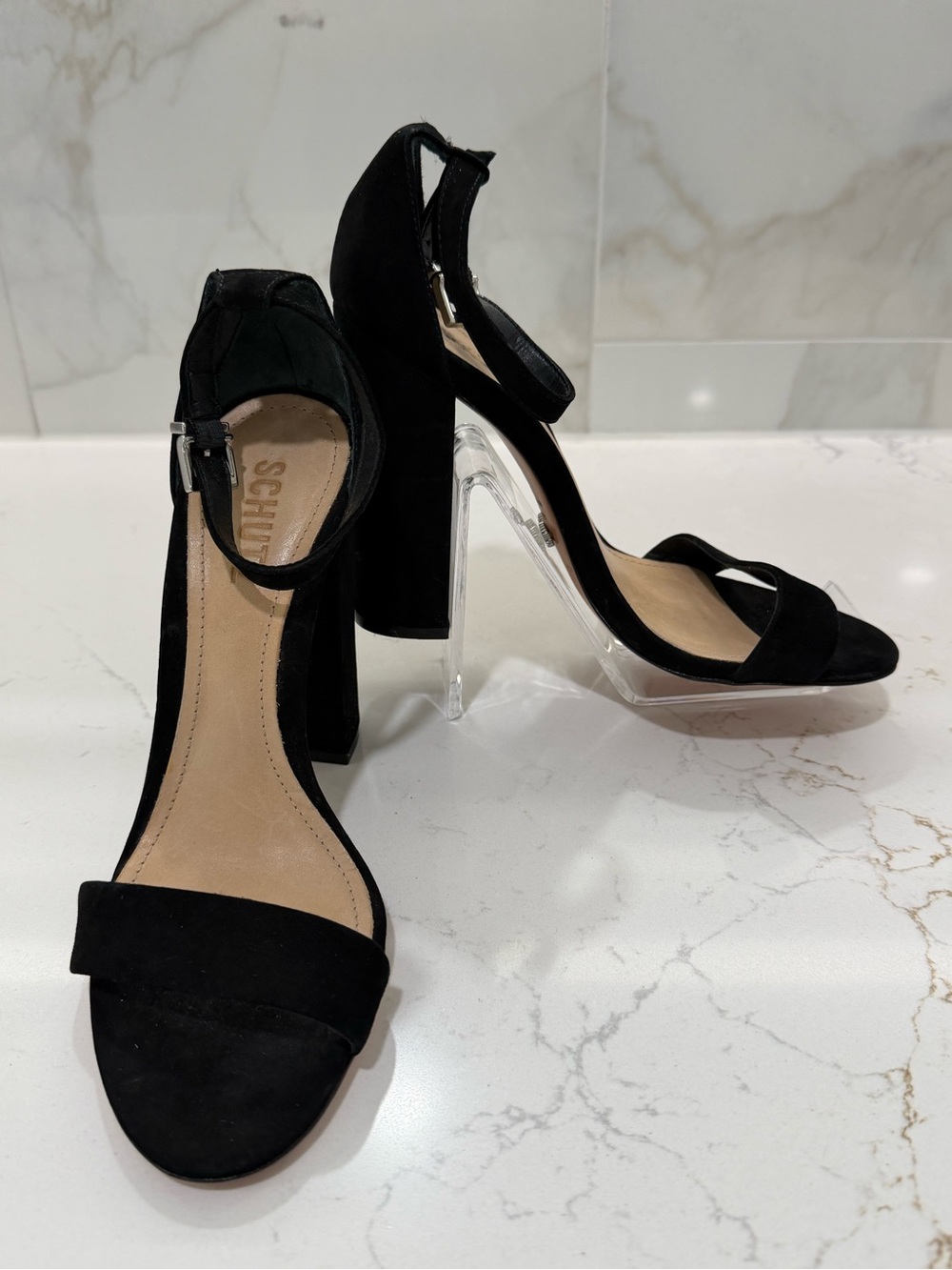 Schutz Women's Black Ankle-Strap Block Heel Sandals